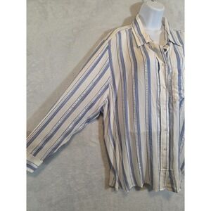 NWT Luna Skies Shirt Womens 3X Blue White Striped Metallic Coastal Casual Lounge